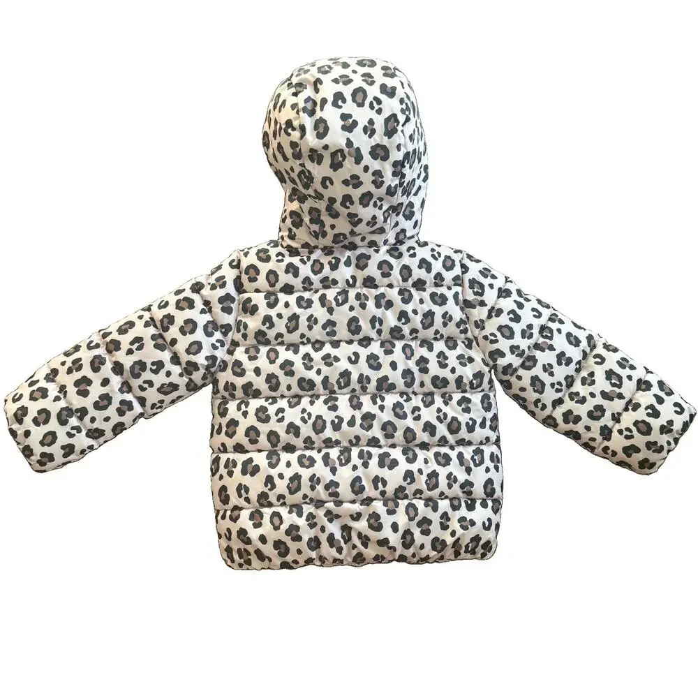 The Children's Place 3T Hooded Lined Full Zip Leopard Puffer Jacket Beige/Black